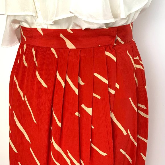 Vintage Christian Dior Red  Silk Wrap Front Midi Skirt Luxury Size 10 - Picture 6 of 16